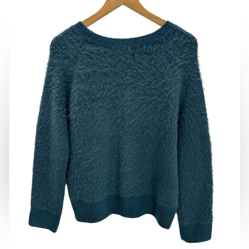 Lou & Grey Teal Fuzzy Eyelash Knit Sweater Soft Crew Neck Cozy Pullover M - Picture 2 of 8